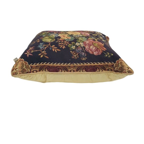 Floral Aubusson Style Tapestry Pillow Cottage Core Italy 16x16" Cotton Down Fill - Picture 6 of 10